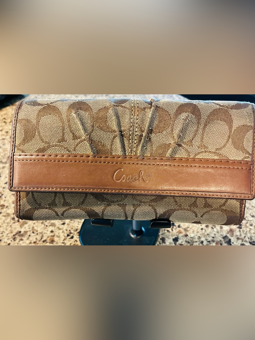 Coach Brown Signature Canvas Wallet with Leather Trim